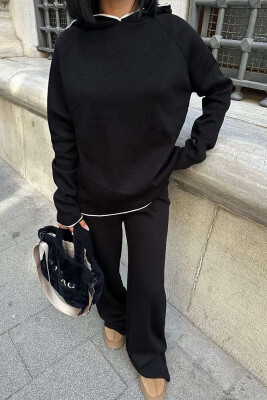 HOODIED SWEATER+PANTS KNIT WOMAN SET BLACK/ E ZEZE 