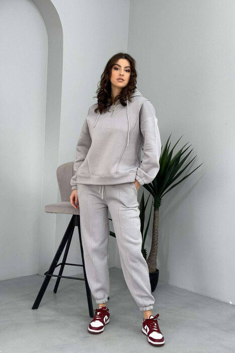 HOODIE+JOGGERS FLUFFY WOMEN SET GREY/GRI - 1