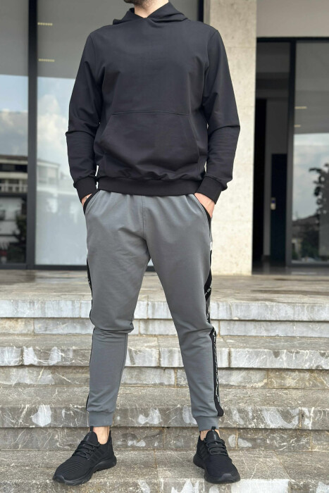 HOODIE+JOGGERS ONE COLOR MEN SET BLACK-GREY/ZEGR - 1