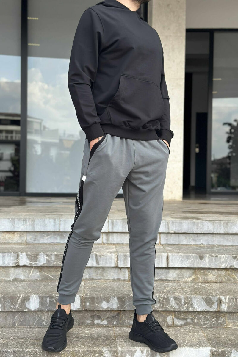 HOODIE+JOGGERS ONE COLOR MEN SET BLACK-GREY/ZEGR - 2