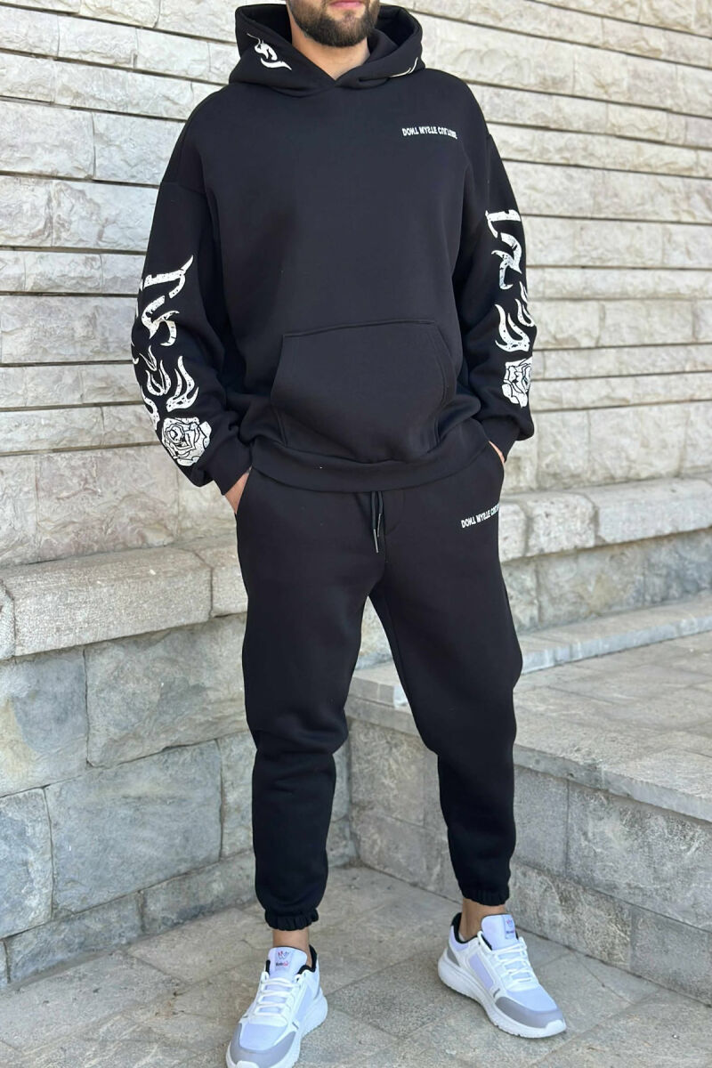 HOODIE+JOGGERS SIMPLE DESIGN FLUFFY MEN SET BLACK/ E ZEZE - 1