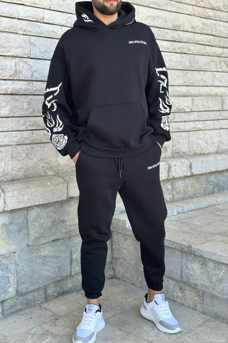 HOODIE+JOGGERS SIMPLE DESIGN FLUFFY MEN SET BLACK/ E ZEZE 