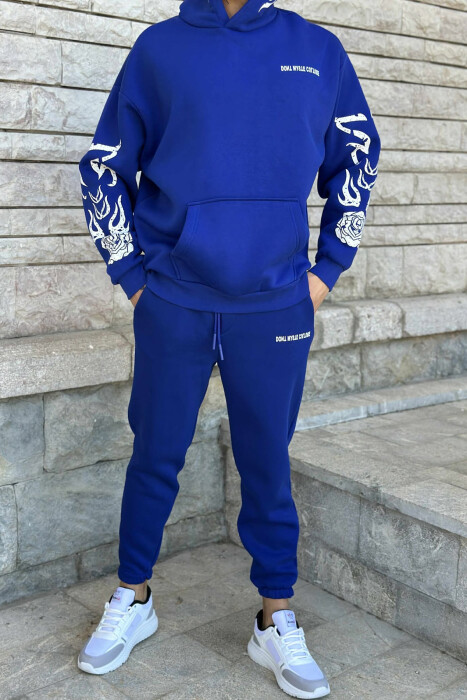 HOODIE+JOGGERS SIMPLE DESIGN FLUFFY MEN SET BLUE/BLU - 1