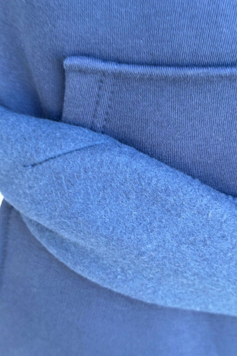 HOODIE+JOGGERS SIMPLE DESIGN FLUFFY MEN SET DARK BLUE/BEE - 2