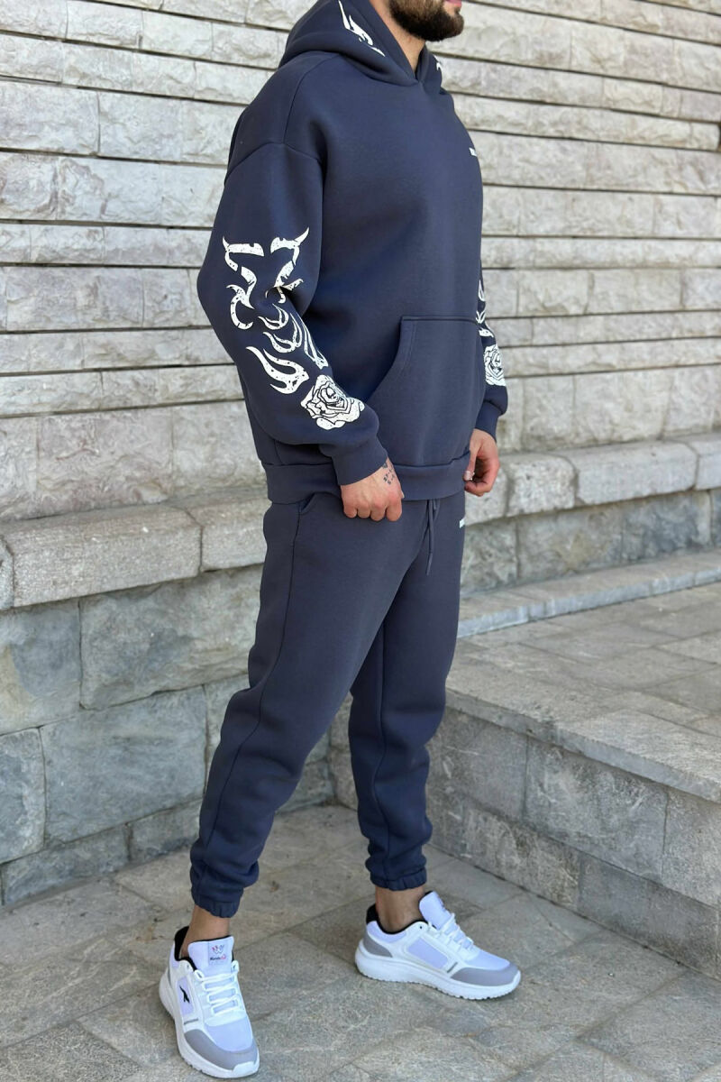 HOODIE+JOGGERS SIMPLE DESIGN FLUFFY MEN SET DARK GREY/GEE - 4
