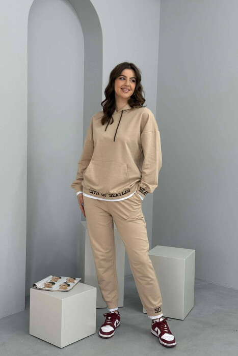 HOODIE+JOGGERS WOMEN SET BEIGE/BEZHE - KLAUDIO FASHION