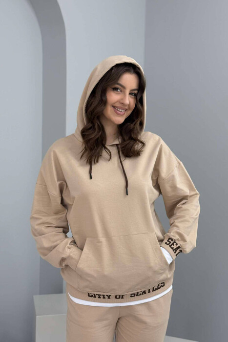 HOODIE+JOGGERS WOMEN SET BEIGE/BEZHE - 2