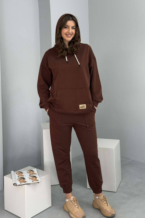 HOODIE+JOGGERS WOMEN SET BROWN/KAFE - 1