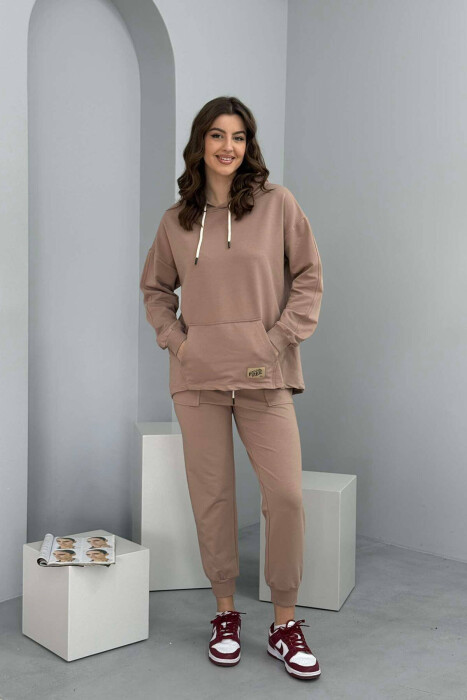 HOODIE+JOGGERS WOMEN SET DARK BEIGE/BEZHE ERRET 