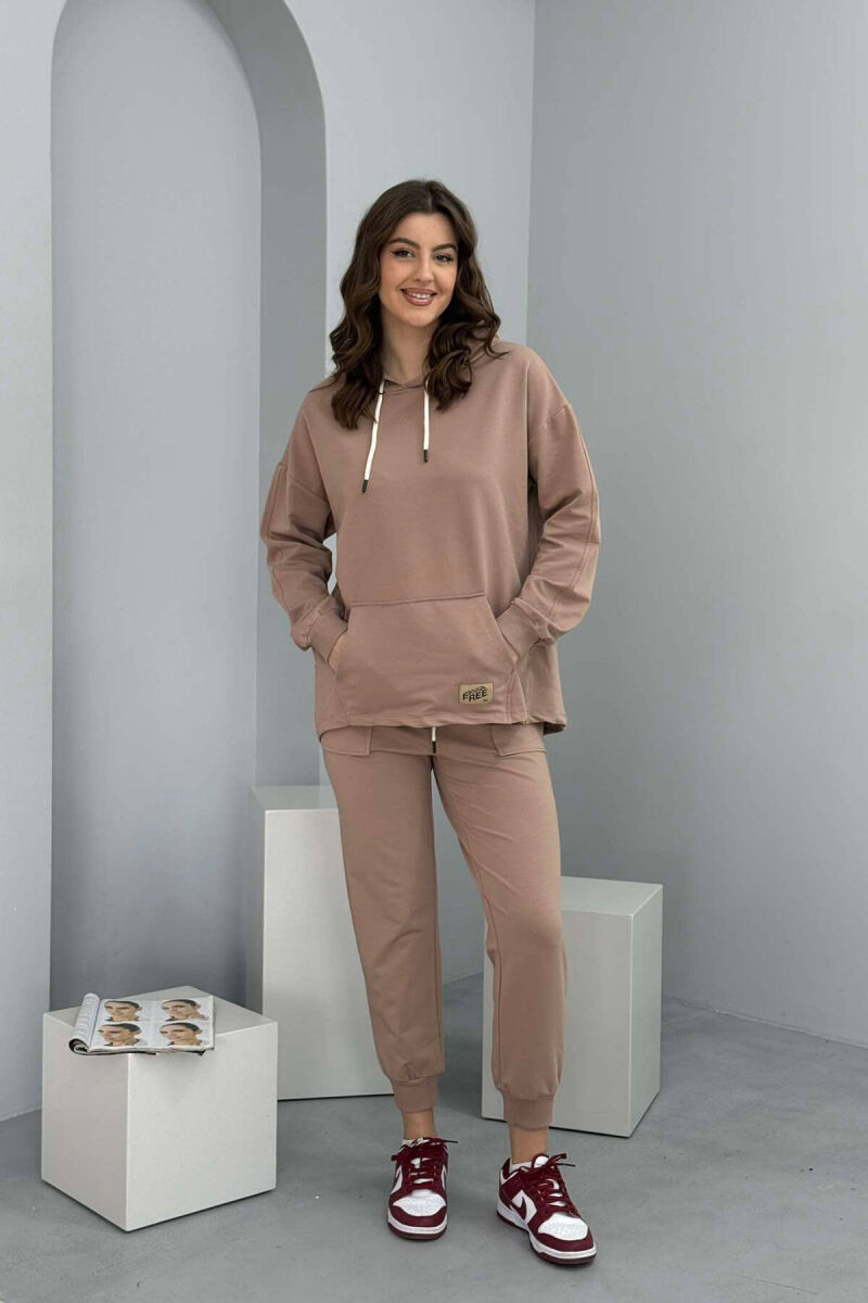 HOODIE+JOGGERS WOMEN SET DARK BEIGE/BEZHE ERRET - 1