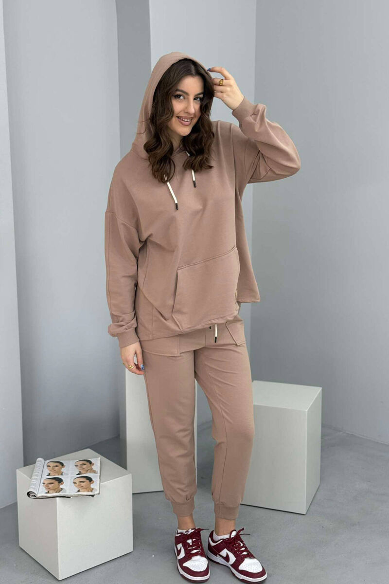 HOODIE+JOGGERS WOMEN SET DARK BEIGE/BEZHE ERRET - 4