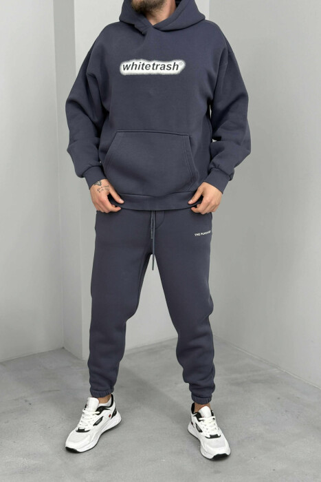 HOODIE+JOGGERS WRITTINGS FLUFFY MEN SET DARK GREY/GEE - 1