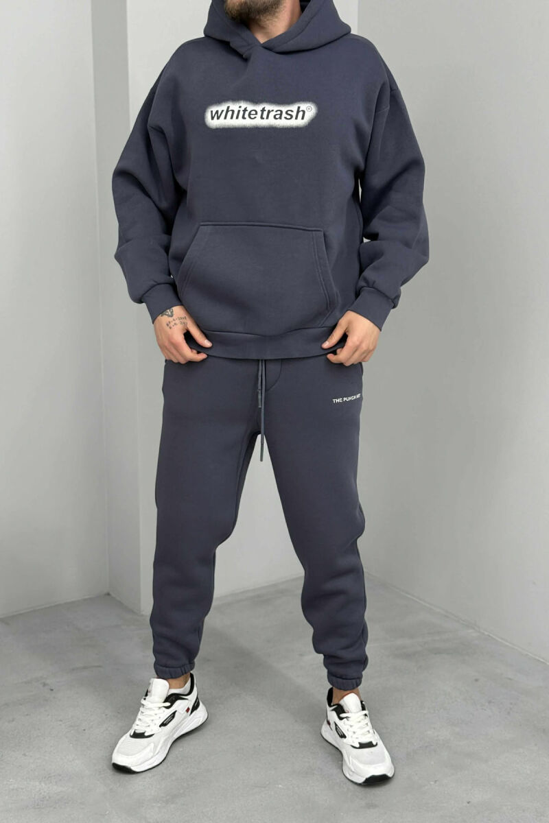 HOODIE+JOGGERS WRITTINGS FLUFFY MEN SET DARK GREY/GEE - 1