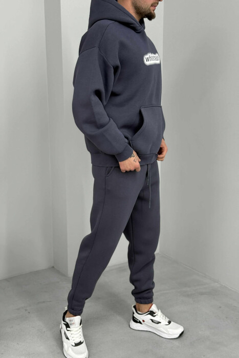 HOODIE+JOGGERS WRITTINGS FLUFFY MEN SET DARK GREY/GEE - 3