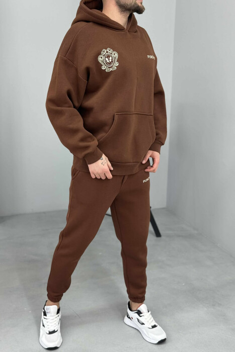 HOODIE+JOGGERS DESIGNED FLUFFY MEN SET BROWN/KAFE - 3