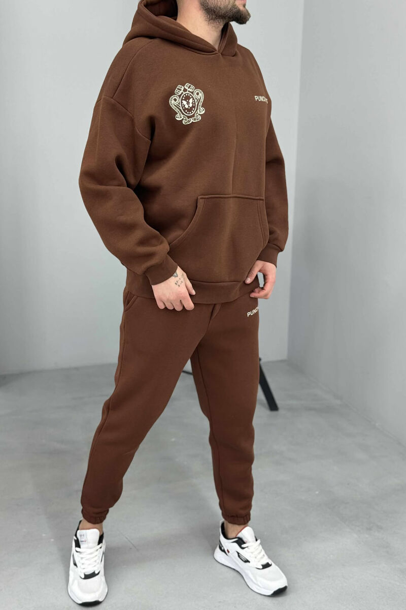 HOODIE+JOGGERS DESIGNED FLUFFY MEN SET BROWN/KAFE - 3