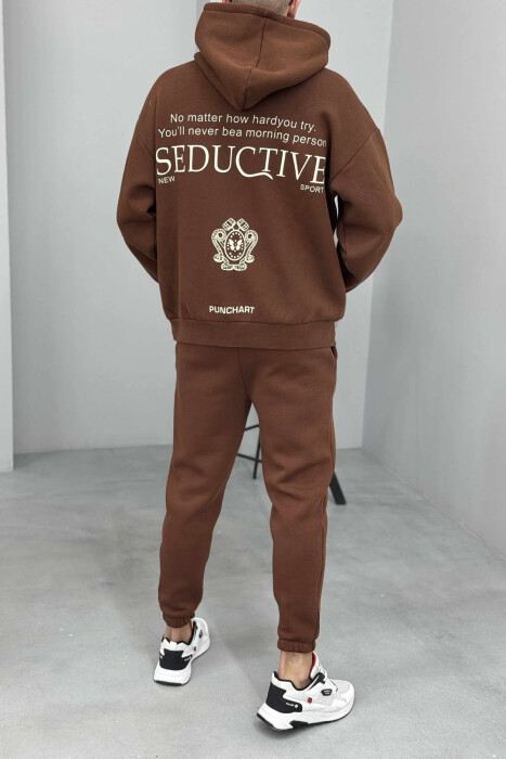 HOODIE+JOGGERS DESIGNED FLUFFY MEN SET BROWN/KAFE - 5