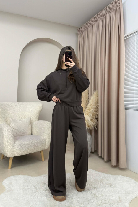 HOODIE+SWEATPANTS ONE COLOR SIMPLE WOMEN SET BROWN/KAFE - 4