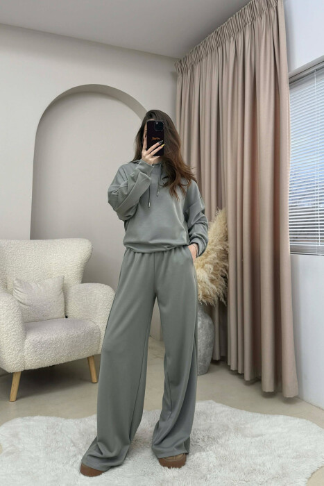 HOODIE+SWEATPANTS ONE COLOR SIMPLE WOMEN SET GREY/GRI 