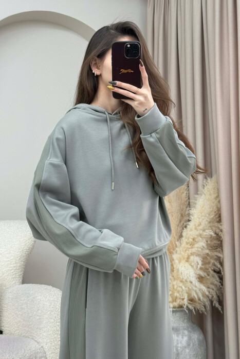 HOODIE+SWEATPANTS ONE COLOR SIMPLE WOMEN SET GREY/GRI - 3