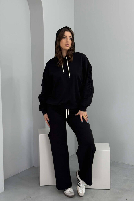 HOODIE+SWEATPANTS ONE COLOR WOMEN SET BLACK/ E ZEZE - 1