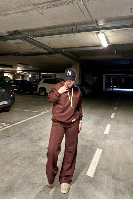 HOODIE+SWEATPANTS WOMEN SET BROWN/KAFE - 1