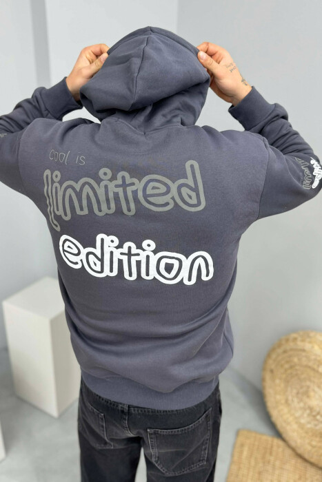 HOODIE ME PUSH DHE ME SHKRIME PER MESHKUJ NE NGJYRE GRI TE ERRET - 4