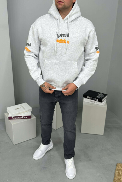 HOODIE ME PUSH DHE ME SHKRIME PER MESHKUJ NE NGJYRE GRI TE ZBARDHUR - 1