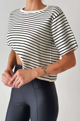 HORIZONTAL STRIPES WOMEN T-SHIRT WHITE-BLACK/BAZE 