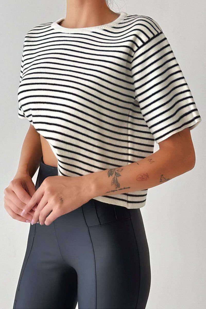 HORIZONTAL STRIPES WOMEN T-SHIRT WHITE-BLACK/BAZE - 1