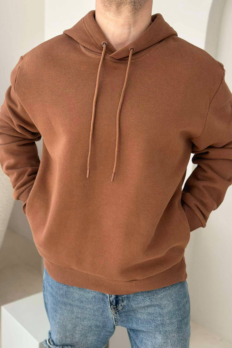 IMAGE IN THE BACK COTTON FLUFFY MEN HOODIE BROWN/KAFE - 1