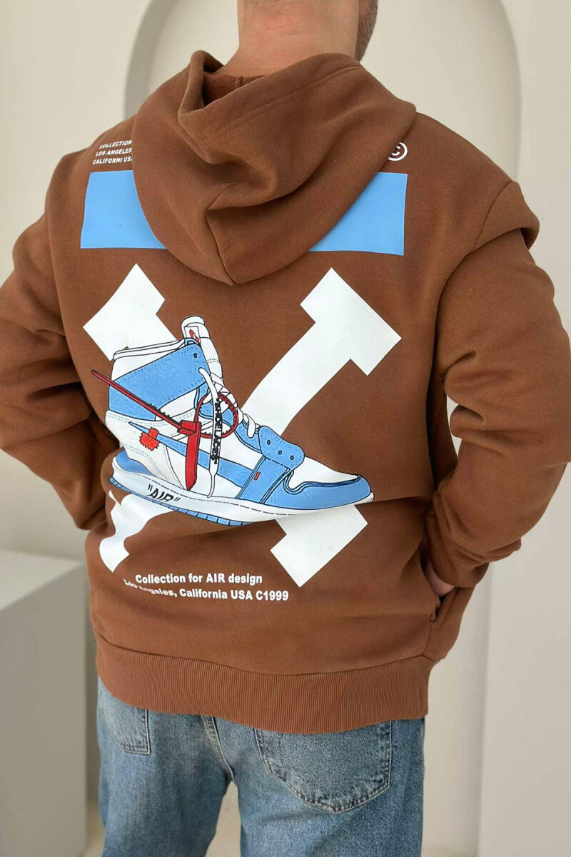 IMAGE IN THE BACK COTTON FLUFFY MEN HOODIE BROWN/KAFE - 2