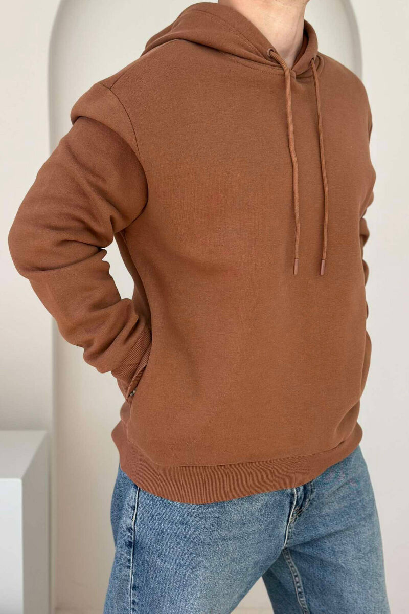 IMAGE IN THE BACK COTTON FLUFFY MEN HOODIE BROWN/KAFE - 3