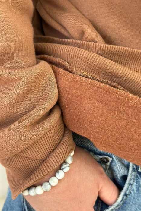IMAGE IN THE BACK COTTON FLUFFY MEN HOODIE BROWN/KAFE - 4