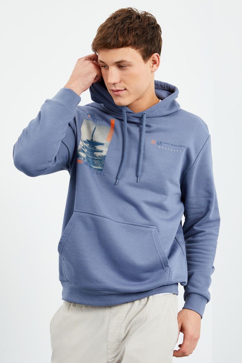 IMAGE LITTLE WRITTINGS COTTON MEN HOODIE LIGHTBLUE/BZ - 7