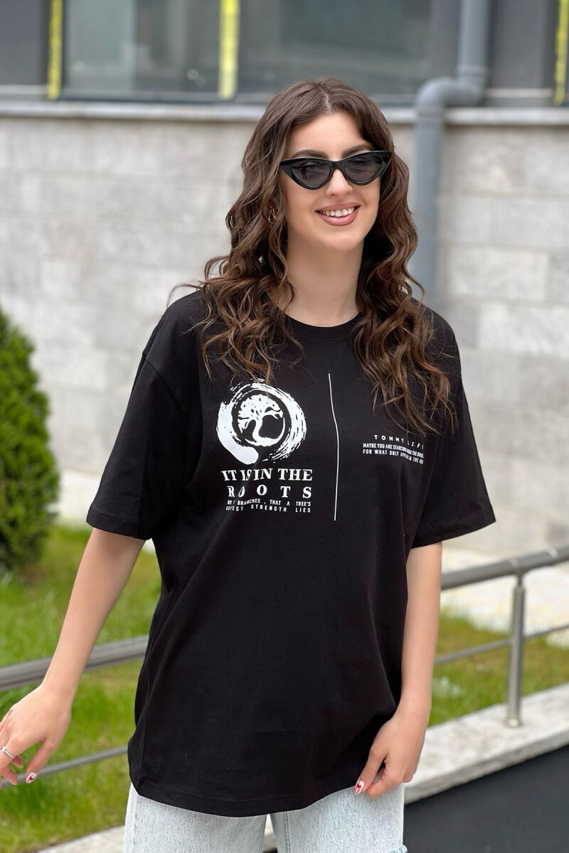 IMAGE ONE COLOR COTTON WOMAN T-SHIRT BLACK/ E ZEZE - 1