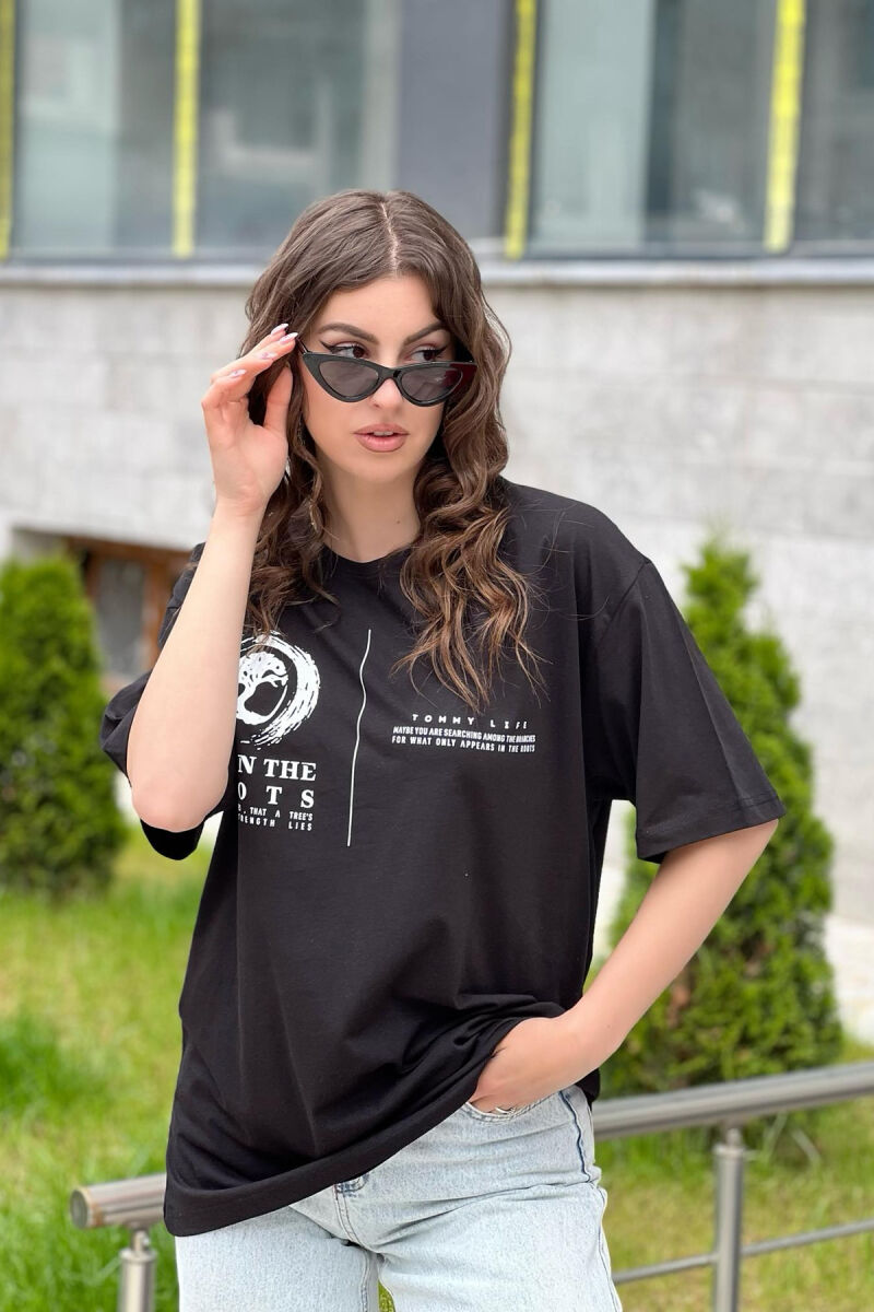 IMAGE ONE COLOR COTTON WOMAN T-SHIRT BLACK/ E ZEZE - 3