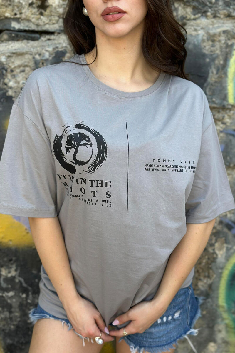 IMAGE ONE COLOR COTTON WOMAN T-SHIRT GREY/GRI - 2