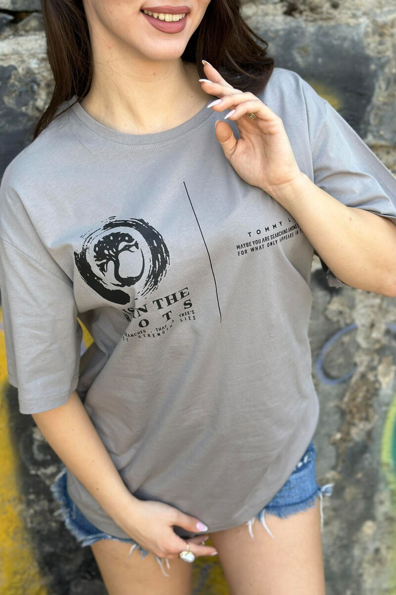 IMAGE ONE COLOR COTTON WOMAN T-SHIRT GREY/GRI - 3