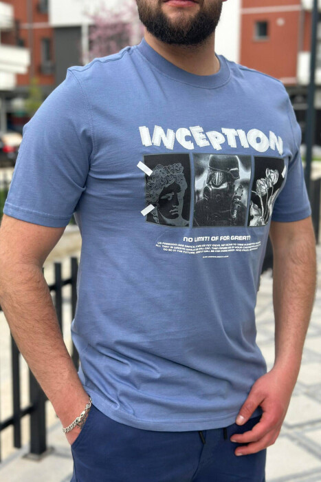 INCEPTION ROUND NECK COTTON MEN T-SHIRT BLUE/BLU - 1