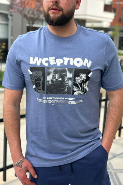 INCEPTION ROUND NECK COTTON MEN T-SHIRT BLUE/BLU - 3