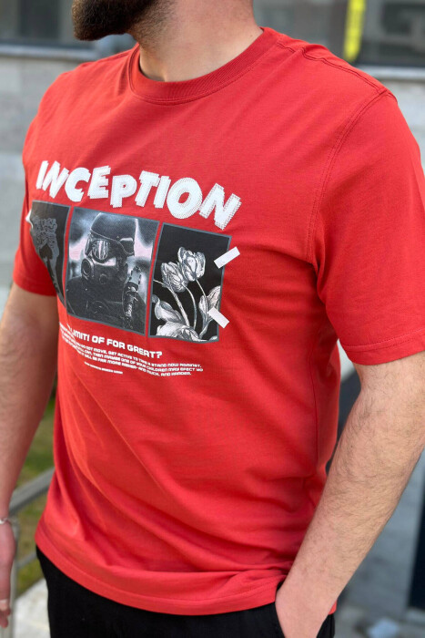 INCEPTION ROUND NECK COTTON MEN T-SHIRT RED/E KUQE - 3