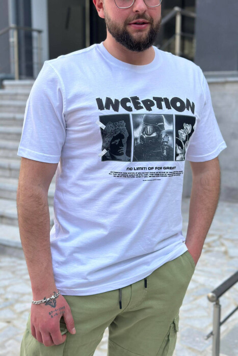 INCEPTION ROUND NECK COTTON MEN T-SHIRT WHITE-E BARDHE 