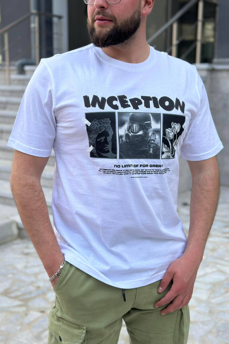 INCEPTION ROUND NECK COTTON MEN T-SHIRT WHITE-E BARDHE - 3