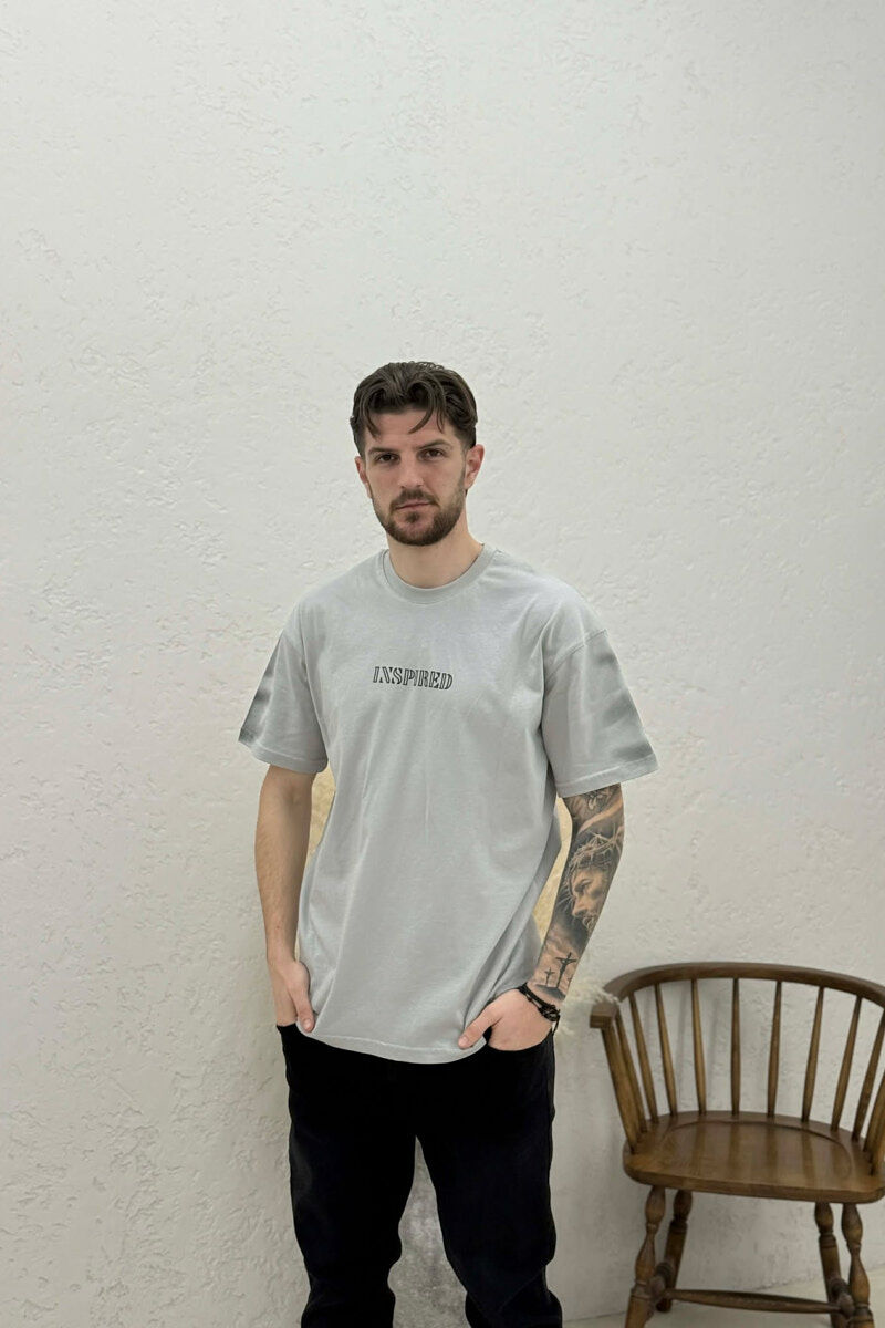 INSPIRED FRONT & BACK WRITTINGS MEN T-SHIRT GREY/GRI - 1