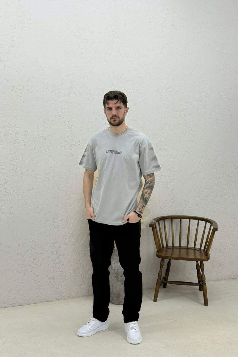 INSPIRED FRONT & BACK WRITTINGS MEN T-SHIRT GREY/GRI - 2