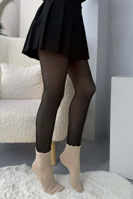 INTERIOR FUR ONE COLOR WOMEN LEGGINGS DARK BROWN/KAE - KLAUDIO FASHION