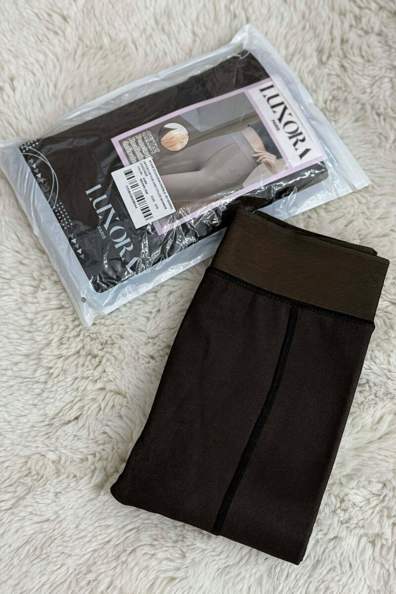 INTERIOR FUR ONE COLOR WOMEN LEGGINGS DARK BROWN/KAE - 3
