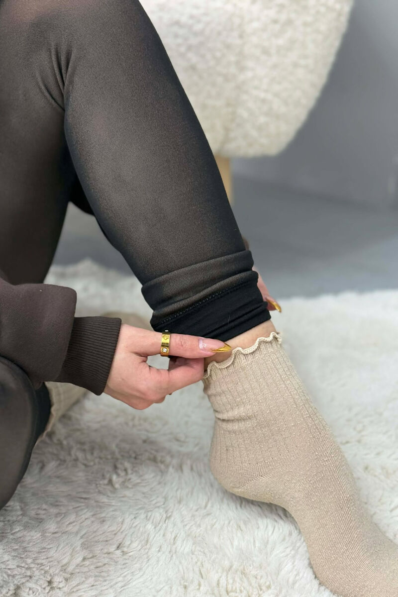 INTERIOR FUR ONE COLOR WOMEN LEGGINGS DARK BROWN/KAE - 7