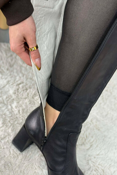 INTERIOR FUR ONE COLOR WOMEN LEGGINGS DARK BROWN/KAE - 8